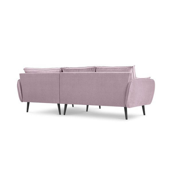 Divano angolare in velluto rosa chiaro con gambe nere, angolo destro Lento - Kooko Home-image-3