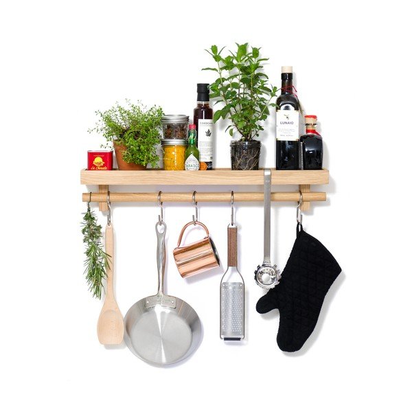 Scaffale in rovere con portautensili da cucina - Wireworks-image-1