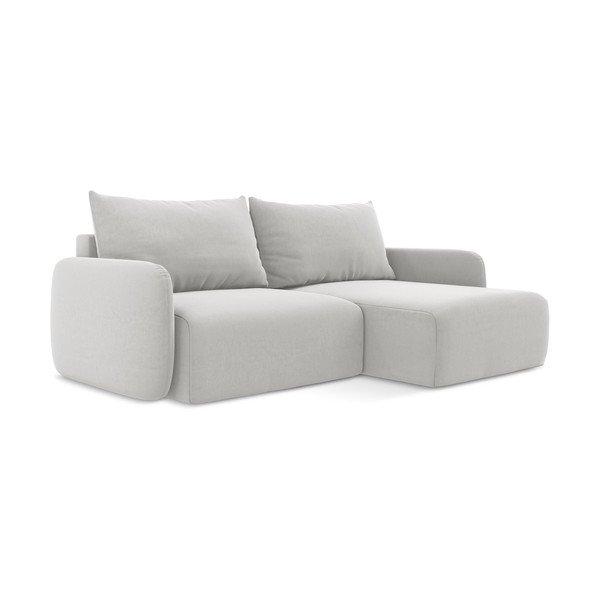 Divano angolare grigio chiaro allungabile/con contenitore (con penisola a destra/con chaise lounge) con rivestimento in velluto Kalena – Makamii-image-2