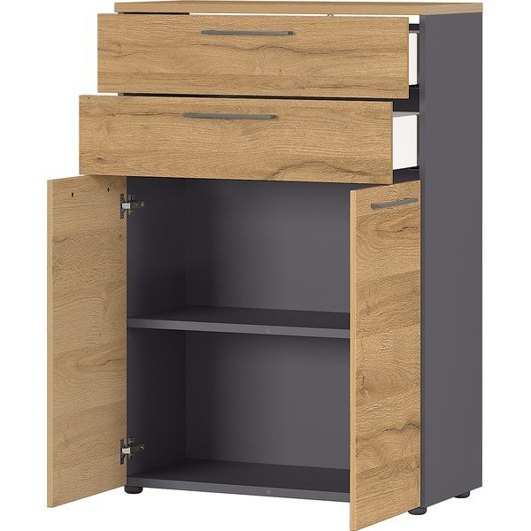 Cassettiera alta in rovere naturale antracite 80x120 cm Agenda - Germania-image-2