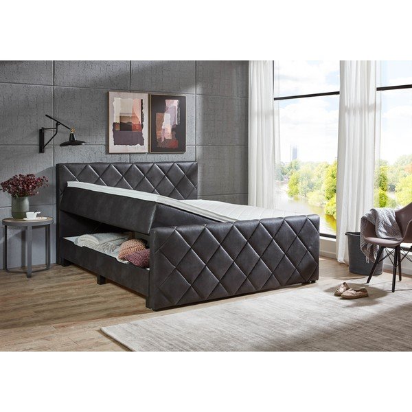 Letto boxspring nero con contenitore 180x200 cm Chester - Rojaplast-image-2