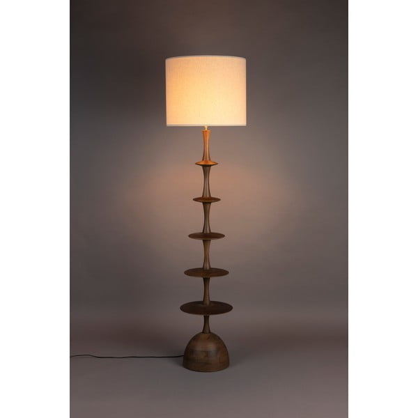 Lampada da terra color crema/colore naturale scuro con paralume in tessuto (altezza totale 179 cm) Cath – Dutchbone-image-1
