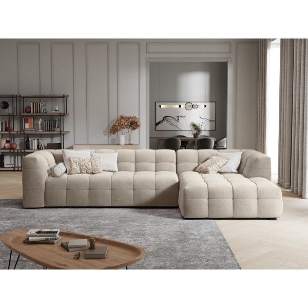 Divano angolare in velluto beige, angolo destro Vesta - Windsor & Co Sofas-image-1