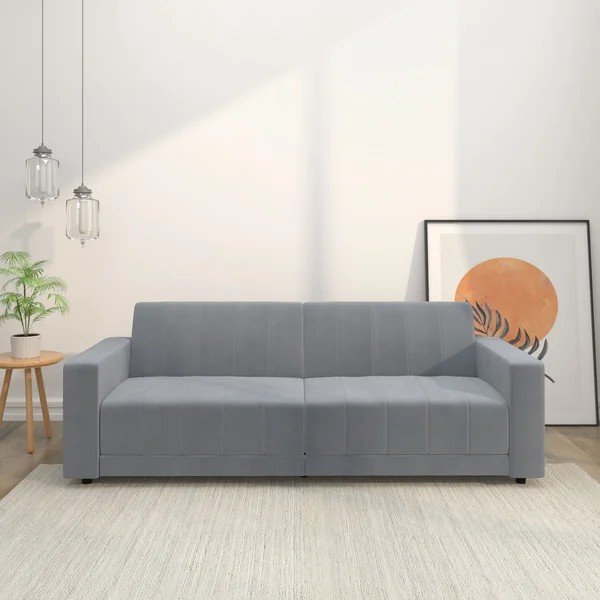 Divano grigio chiaro reclinabile/allungabile con rivestimento in velluto 225 cm Allie – Støraa-image-1