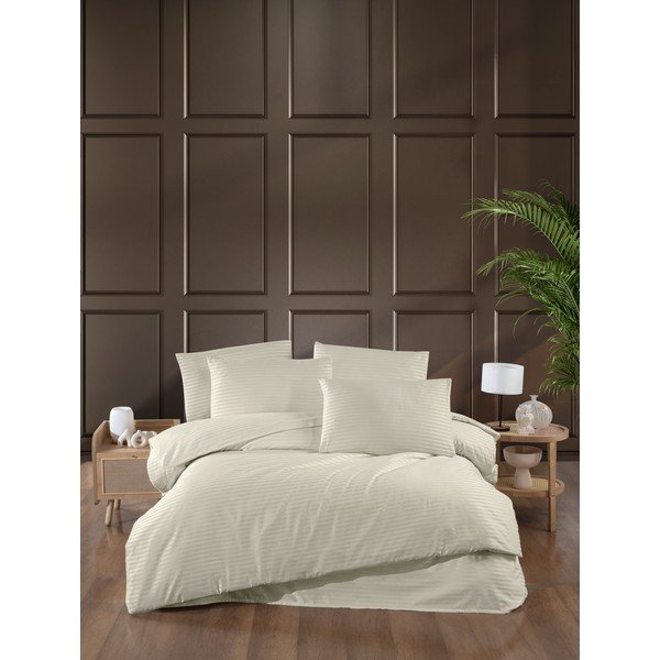 Set copripiumino e federa color crema in tessuto damascato per letto matrimoniale/esteso con lenzuolo incluso 4 pz 200x220 cm – Mila Home