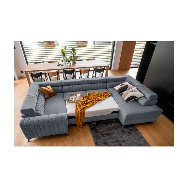 Divano angolare blu allungabile/con contenitore (con penisola a destra/a U) Louis – ELTAP-image-3