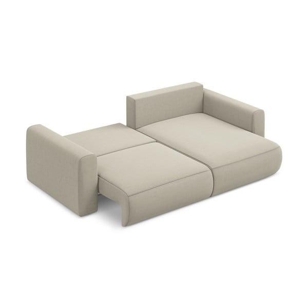 Divano angolare beige allungabile/con contenitore (con penisola a destra/con chaise lounge) con rivestimento in velluto Kapua – Makamii-image-3