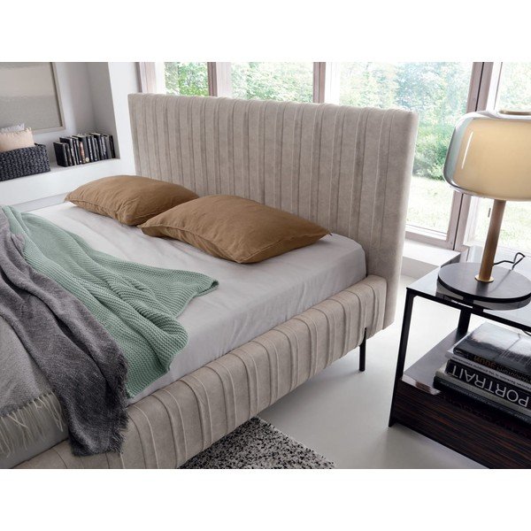 Letto matrimoniale imbottito beige con contenitore e rete inclusi 160x200 cm Plissa – ELTAP-image-3