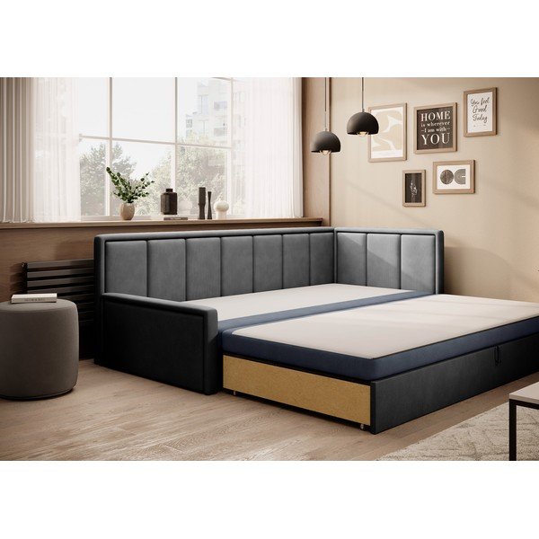 Divano blu/grigio allungabile/con contenitore e rivestimento in ciniglia 214 cm Fulgeo – ELTAP-image-2