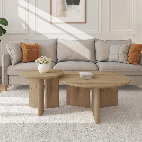 Tavolino da salotto rotondo di colore naturale con piano effetto rovere ø 50 cm Chatham – Støraa-image-1