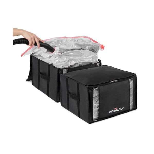 Set di organizer per vestiti sottovuoto/rinforzati in tessuto 2 pz 42x25x25 cm Black Edition – Compactor-image-3