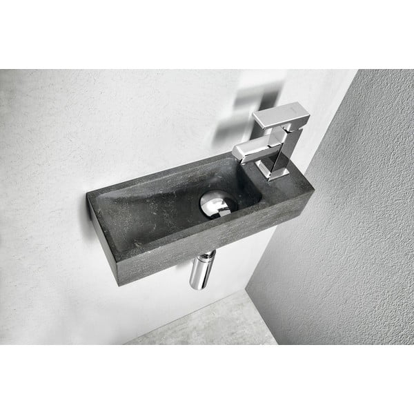 Lavabo nero in pietra 38x14 cm Blok – Sapho-image-1