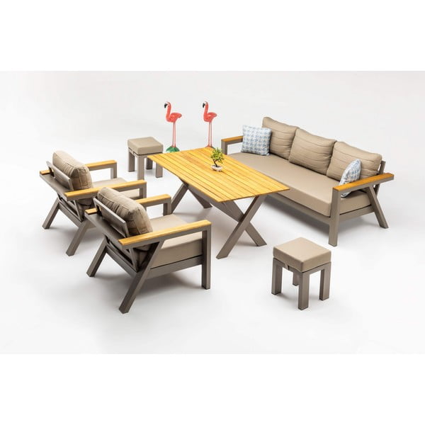 Set da giardino beige per 7 persone Daisy - Floriane Garden