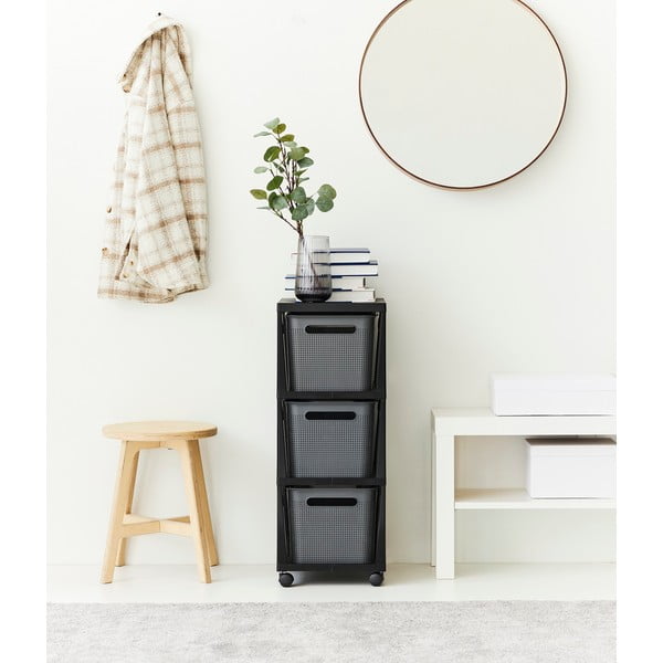 Scaffale mobile in plastica nero-grigio 30x77 cm Brisen - Rotho-image-1