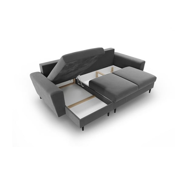 Divano angolare grigio chiaro allungabile e con contenitore con rivestimento in velluto Kyoto – Cosmopolitan Design-image-3