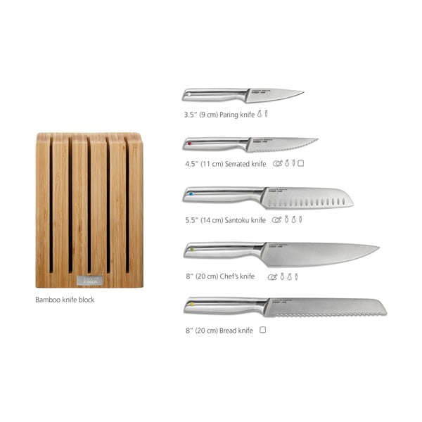 Set di coltelli con lama in acciaio inox e supporto 5 pz Elevate Bamboo – Joseph Joseph-image-4