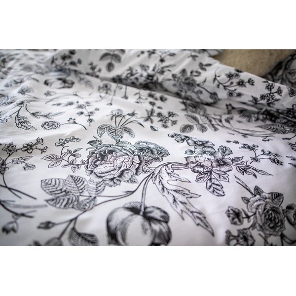 Biancheria da letto in cotone sateen bianco e nero Fiore, 140 x 200 cm Ema - Cotton House-image-3