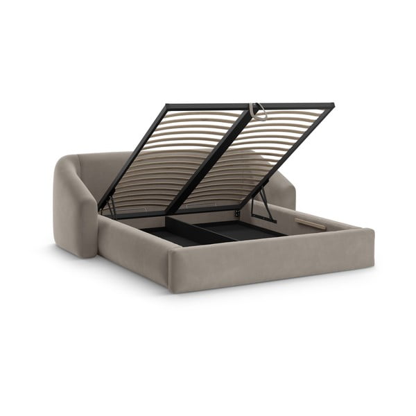 Letto matrimoniale imbottito marrone chiaro con contenitore con rete inclusa 160x200 cm Campi – Cosmopolitan Design-image-1