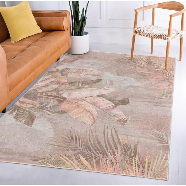 Passatoia beige lavabile 80x200 cm Dusty Leaves – Mila Home-image-4