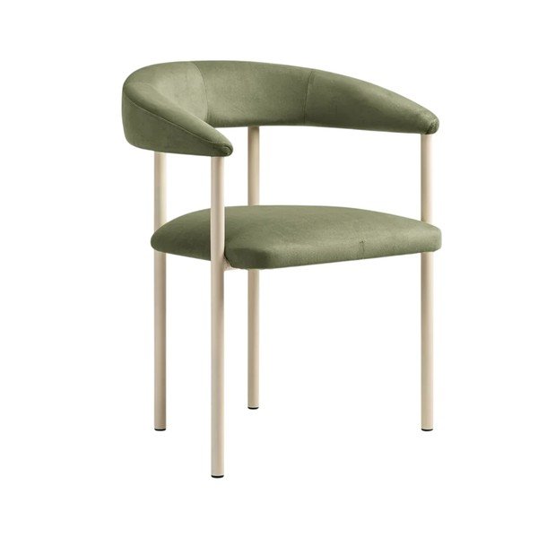 Sedia da pranzo verde/color crema imbottito con braccioli Lea – Micadoni 