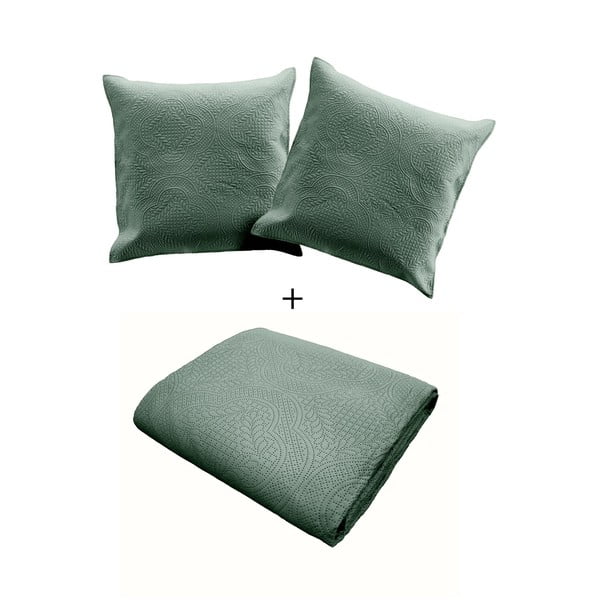 Set con copriletto e federa verde in microfibra 220x240 cm Romane – douceur d'intérieur-image-3
