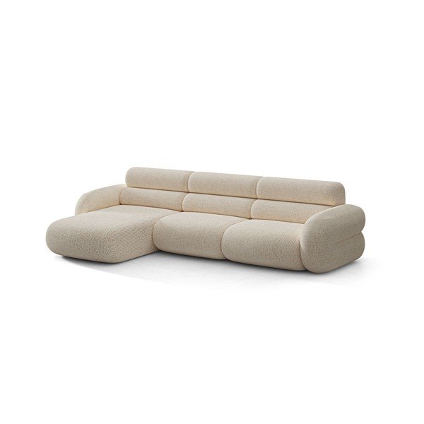 Divano angolare color crema (con penisola a sinistra/con chaise lounge) con rivestimento in ciniglia Neo – Micadoni -image-1