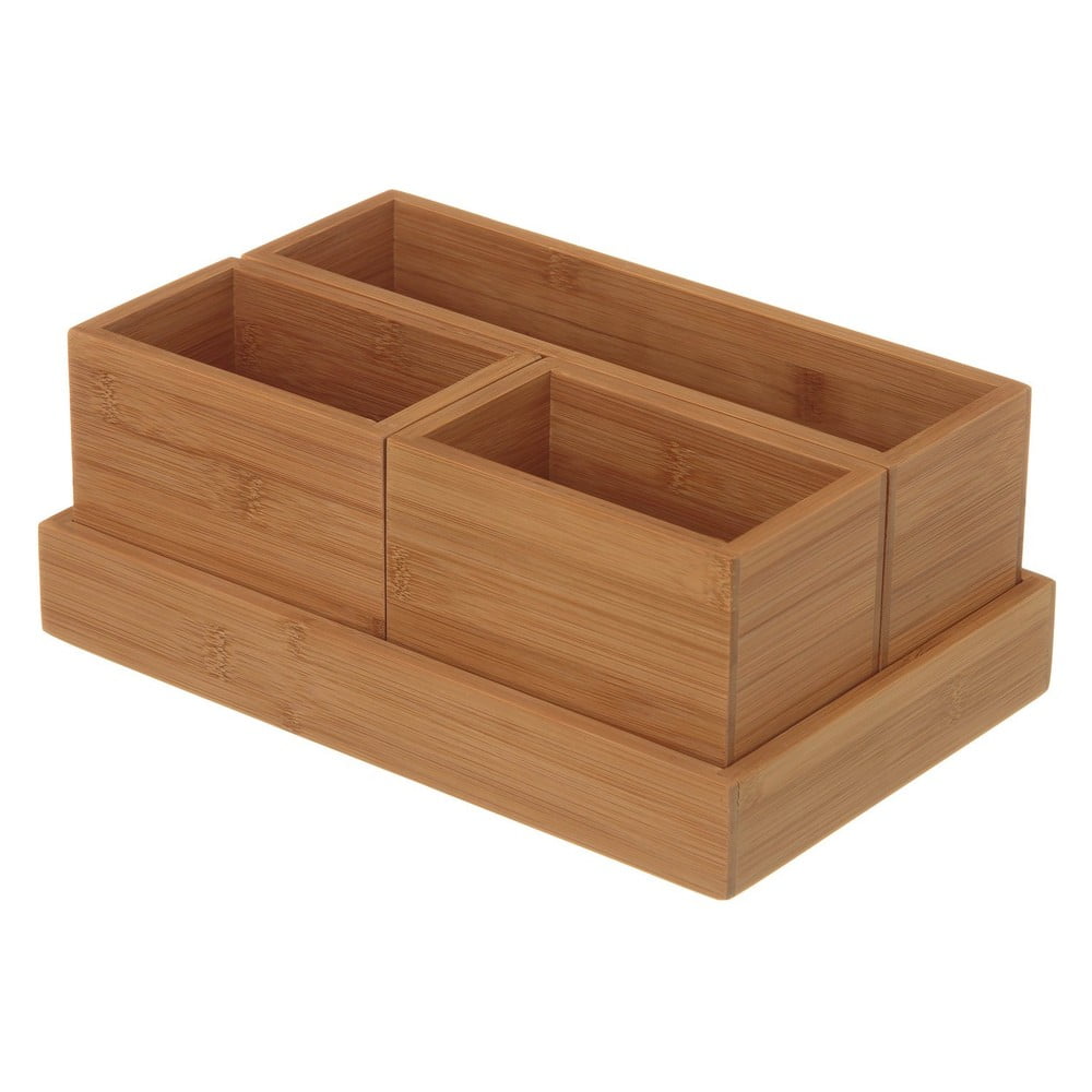 Organizer da bagno in bambù in colore naturale in set di 4 pezzi - Casa Selección | Organizer per il bagno