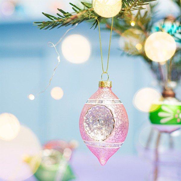 Decorazioni per albero di natale in set in vetro fatte a mano 4 pz ø 5,5 cm Vintage Indented – Sass & Belle-image-1