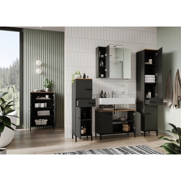 Mobile grigio scuro sotto il lavabo in rovere 80x59 cm Yonkers - Germania-image-1