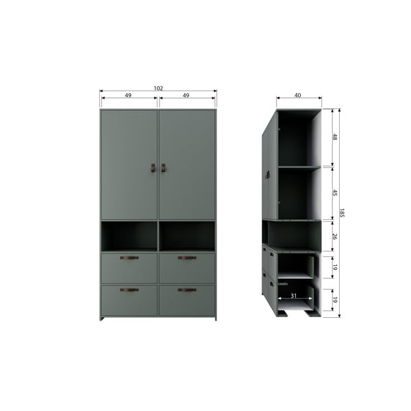 Armadio in pino grigio-verde 103x185 cm Stage - vtwonen-image-4