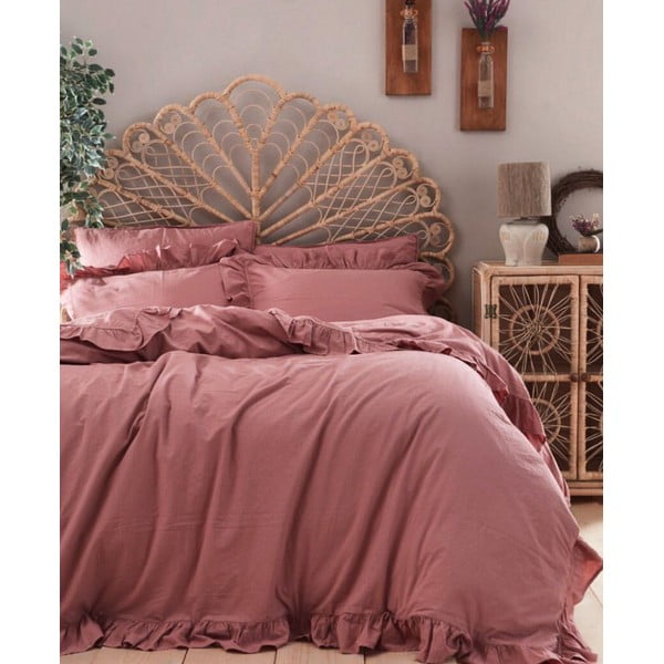 Set copripiumino e federa rosa in cotone renforcé per letto singolo 140x200 cm Ruffle Striped – Mila Home Luxury-image-1