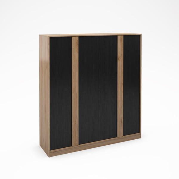 Armadio effetto rovere con decoro nero-naturale 180x197,5x53 cm Dennis - Marckeric-image-4
