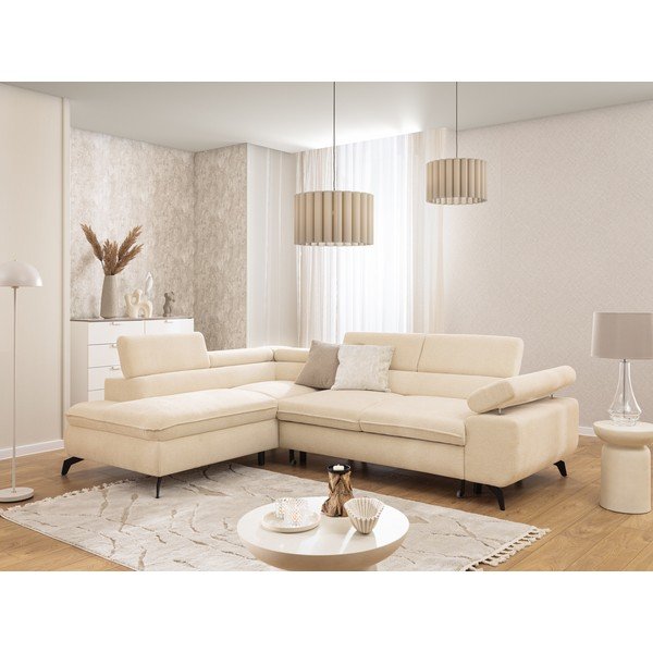 Divano angolare color crema (con penisola a sinistra/a L) con rivestimento in ciniglia Marbeya  – Ropez-image-4