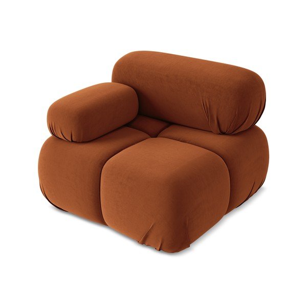 Parte divano componibile arancione (con penisola a sinistra) con rivestimento in velluto Lokua – Makamii-image-2