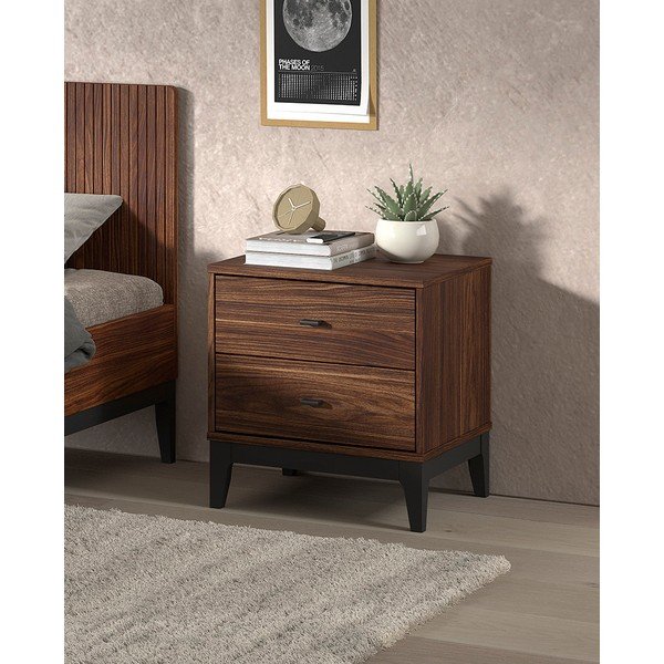 Comodino colore naturale scuro con effetto noce Ilyas – Vipack-image-1