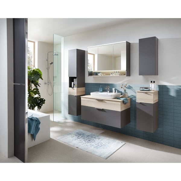 Mobile per bagno grigio e color naturale con effetto pino basso da appendere 72x30 cm Quickset 394 – Pelipal-image-3