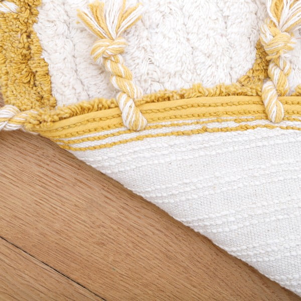Tappeto in cotone bianco e giallo fatto a mano, ø 120 cm Come - Nattiot-image-4