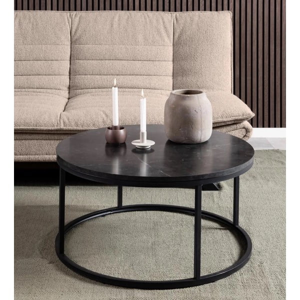 Tavolino rotondo nero con piano effetto marmo ø 80 cm Spiro - Actona-image-1