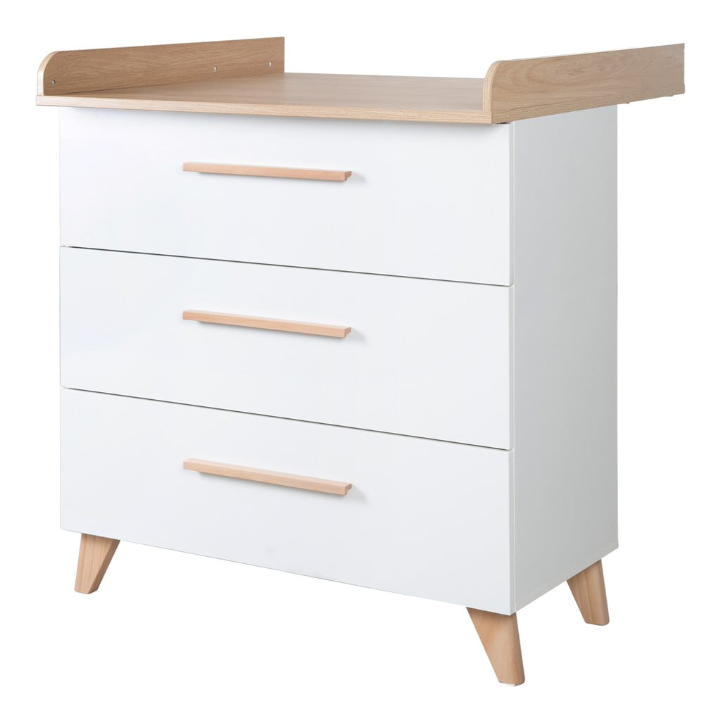 Cassettiera per bambini bianca con effetto rovere con fasciatoio 88,5x99x76 cm Léon – Roba | Cassettiere e armadietti per bambini