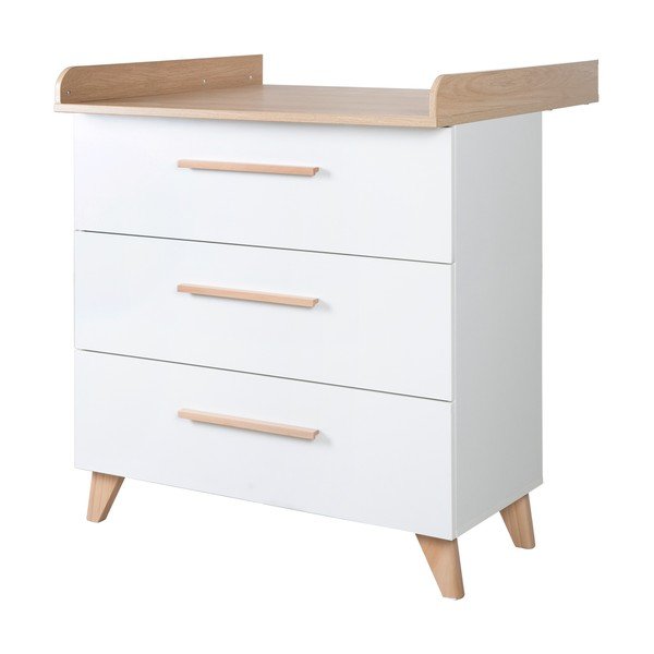 Cassettiera per bambini bianca con effetto rovere con fasciatoio 88,5x99x76 cm Léon – Roba