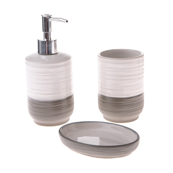 Set di accessori da bagno in ceramica bianca e grigia - Dakls