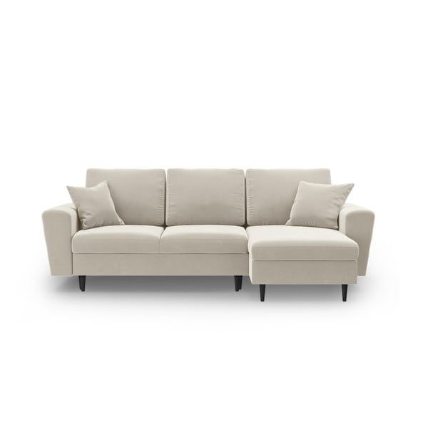 Divano angolare beige allungabile e con contenitore con rivestimento in velluto Kyoto – Cosmopolitan Design