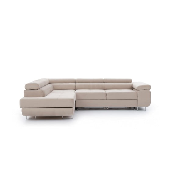 Divano angolare beige allungabile/con contenitore (con penisola a sinistra/a L) Anton – ELTAP