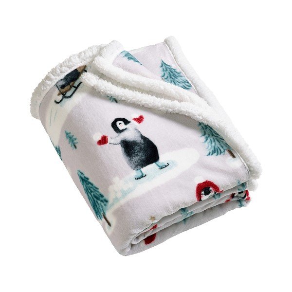 Coperta bianca a tema natalizio 170x130 cm Christmas Sherpa Penguins – Catherine Lansfield