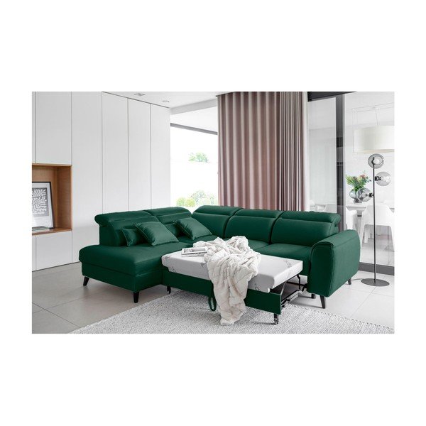 Divano angolare verde allungabile/con contenitore (con penisola a sinistra/a L) e rivestimento in velluto Noble – ELTAP-image-4