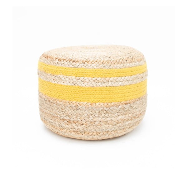 Pouf in iuta con dettaglio intrecciato giallo - LABEL51
