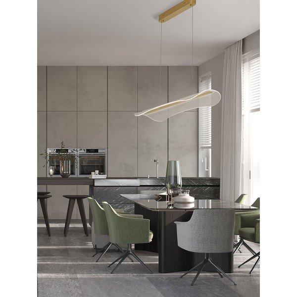 Lampadario LED dorato in alluminio con paralume in vetro acrilico con intensità regolabile Agos – Nova Luce-image-1