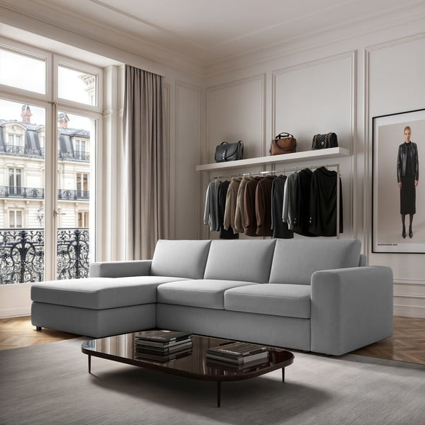 Divano angolare grigio chiaro (con penisola a sinistra e chaise lounge) Baga – Rodier-image-1