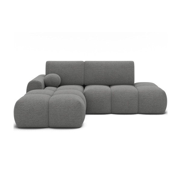 Divano angolare grigio allungabile/con contenitore (con penisola a sinistra/con chaise lounge) con rivestimento in bouclé Vittario – ELTAP