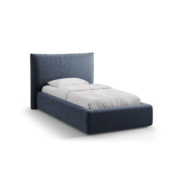 Letto singolo imbottito blu scuro con contenitore con rete inclusa 90x200 cm Kaelle – Micadoni 